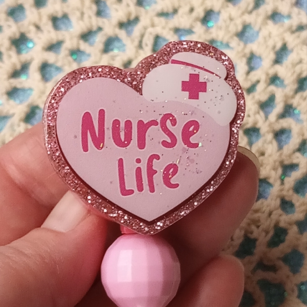 Pink Glitter Nurse Life Badge Reel
